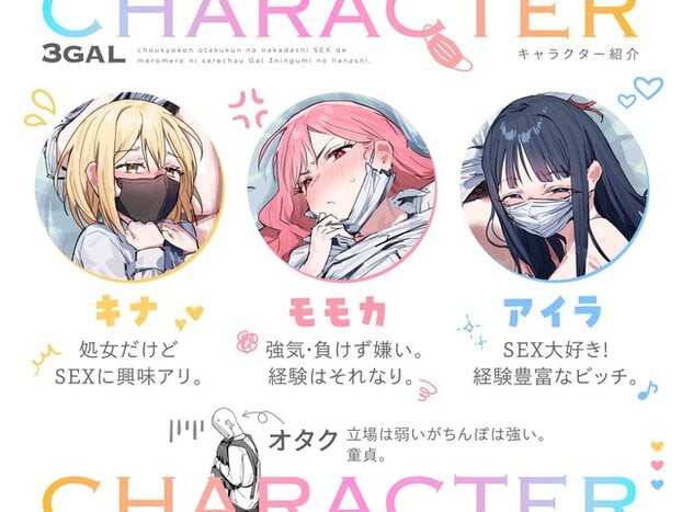 キナ、モモカ、アイラの丸い紹介枠が並び、表情とマスク姿の違いが見える